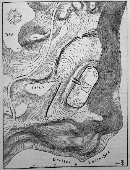 Abb. 39. Plan der Burg Rethra b. Feldberg i.M. 1 : 2500.